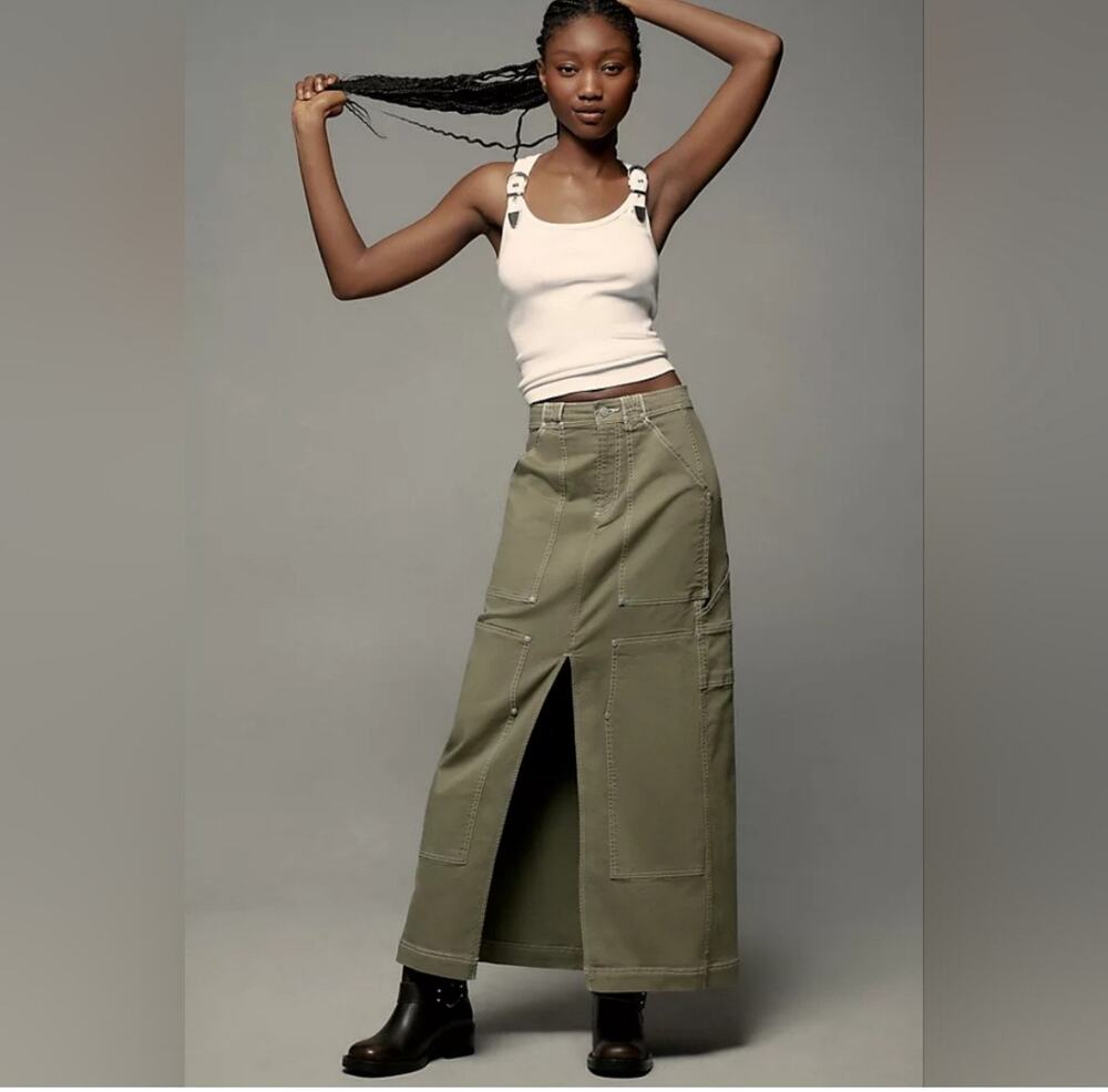 Pilcro by Anthropologie Carpenter Maxi Skirt | Moss Green | Size 0